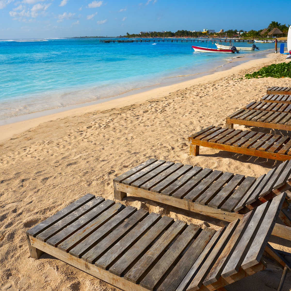 Lounge chairs on Mahahual beach