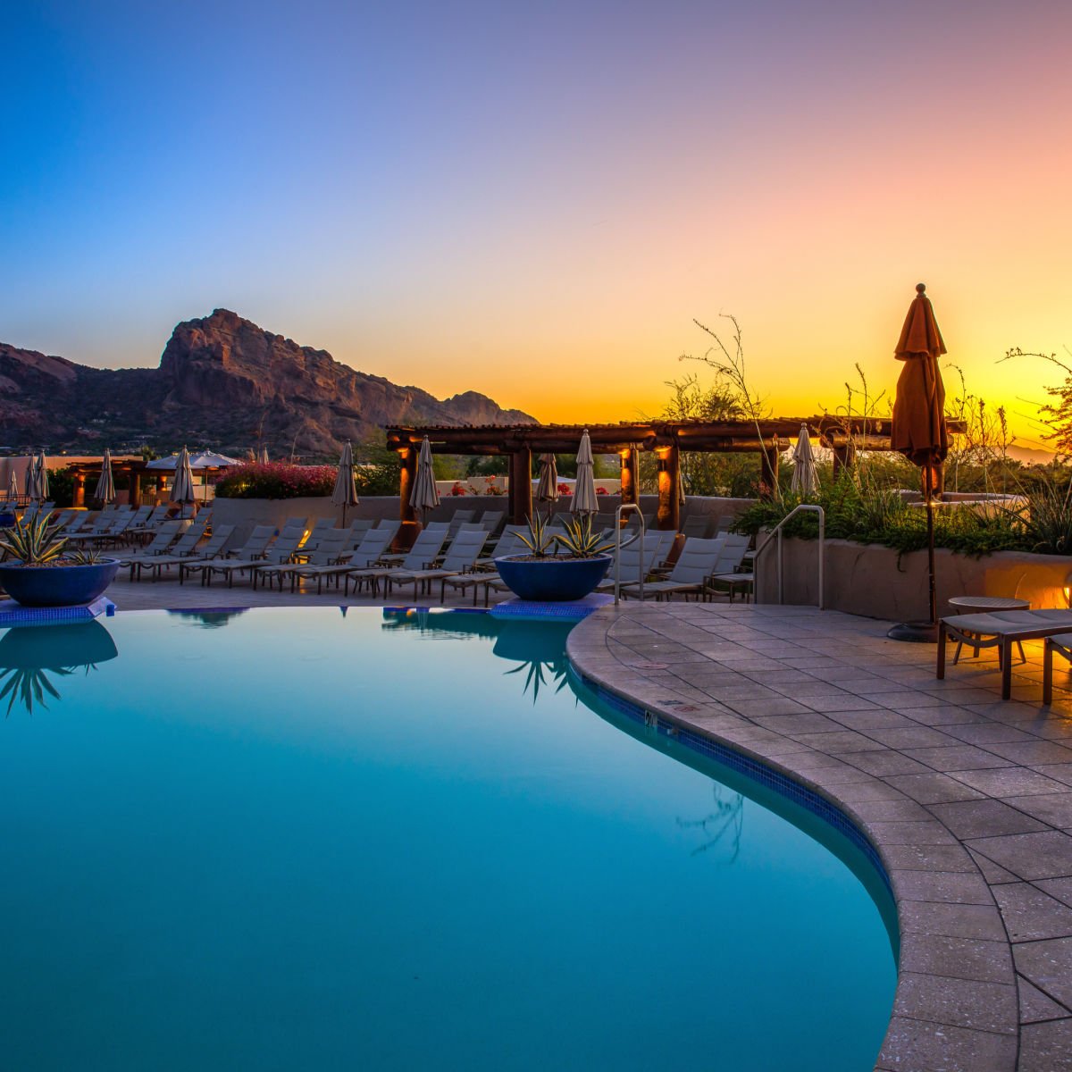 Resort pool in Tucson at sundown