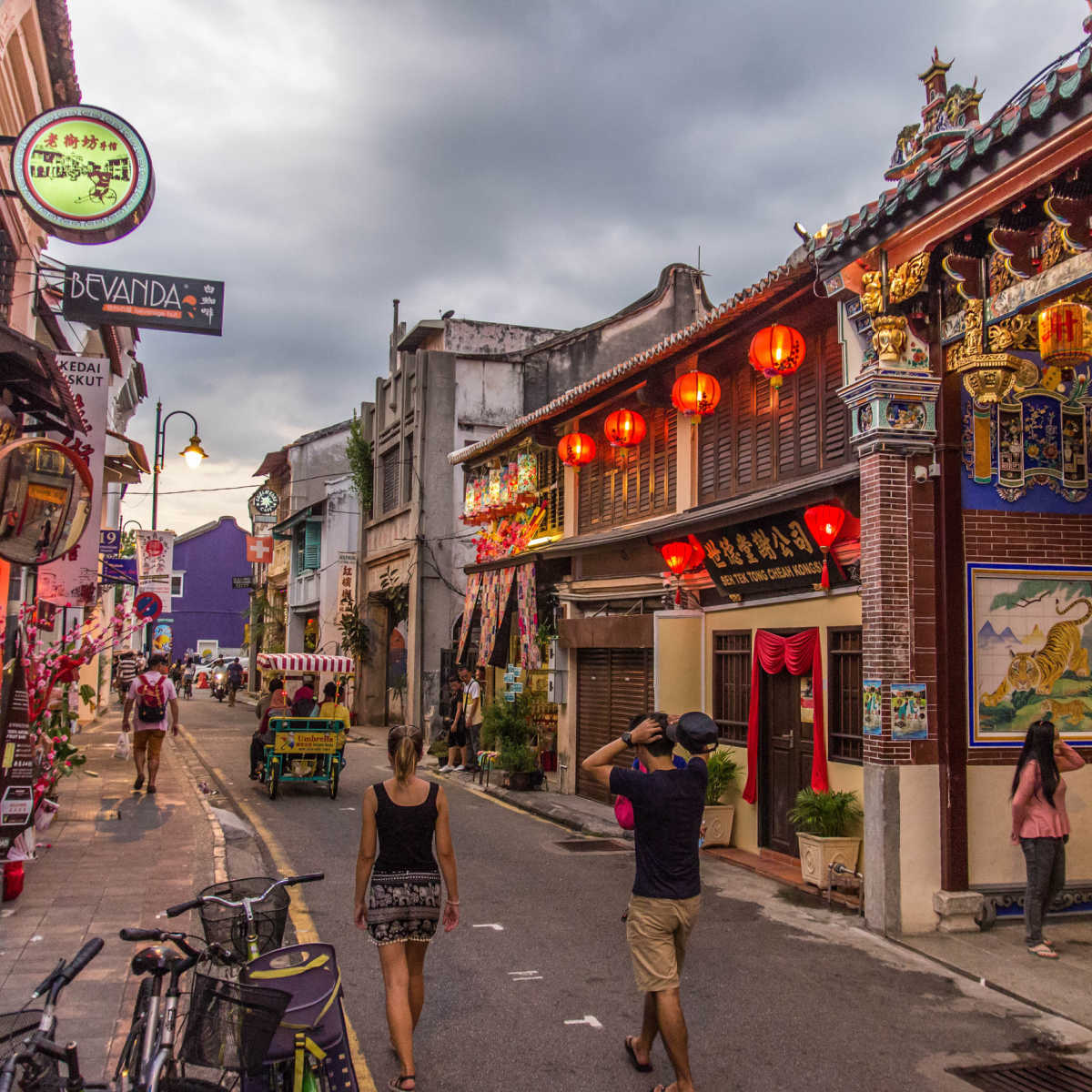 Tourists walking through Penang