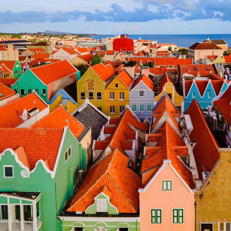 Vibrant colorful row of homes in Willemstad, Curacao