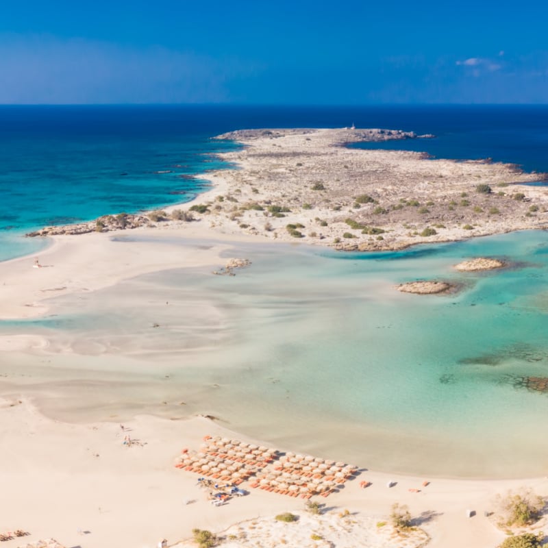 Elafonissi beach on Crete island with azure clear water, Greece, Europe