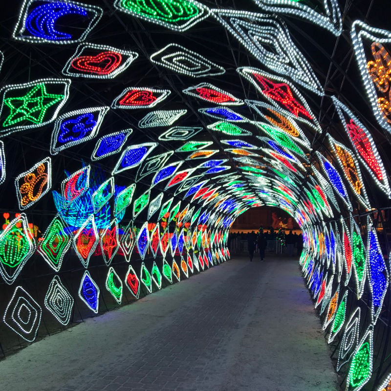 Tunnel of lights at festival in Cary, NC