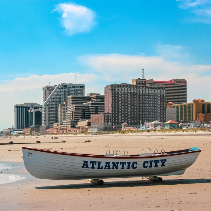 Atlantic City skyline across the beach