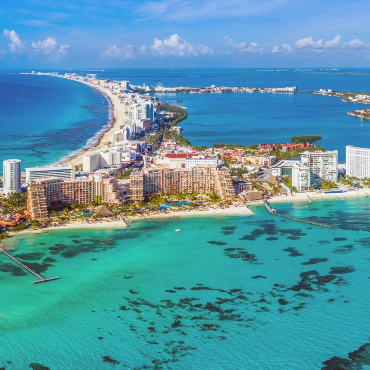 Overhead view of the Cancun hotel zone