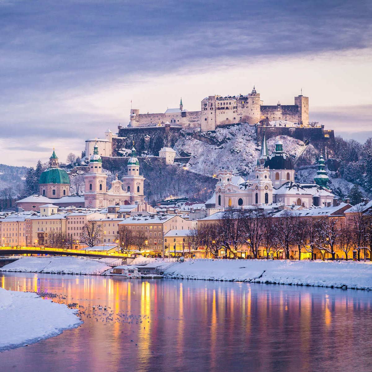 Panoramic View Of Salzburg In Austria During Winter