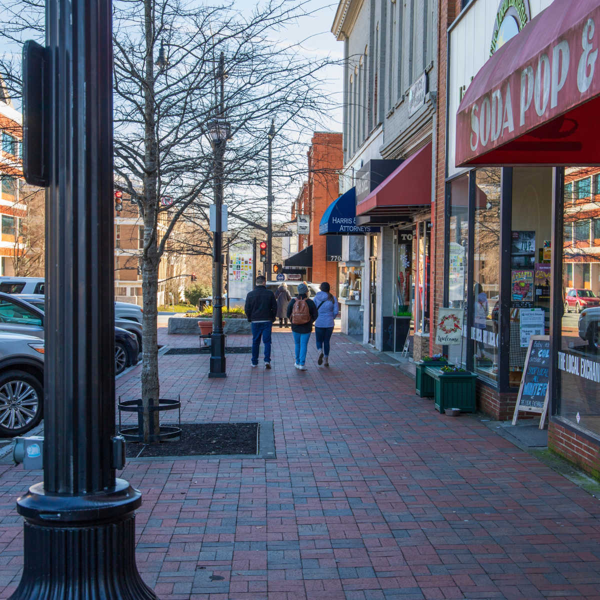 People walking through downtown Marietta, GA