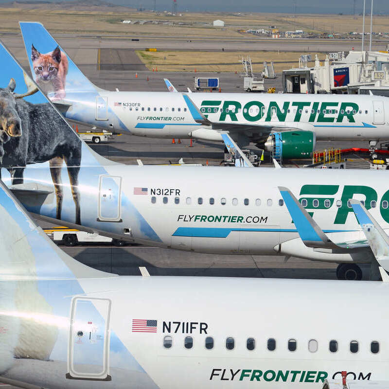 Row Of Frontier Airlines Aircraft