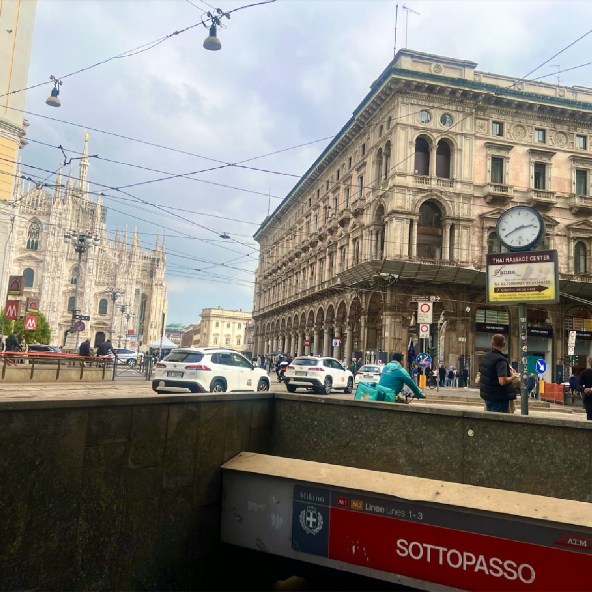 The view from the entrance of a metro stop near the Duomo, Milan