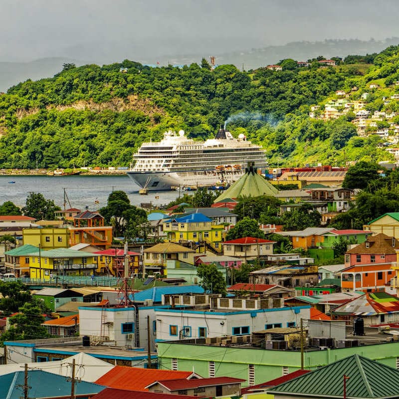 A Ship Approaching Roseau In Dominica, Caribbean