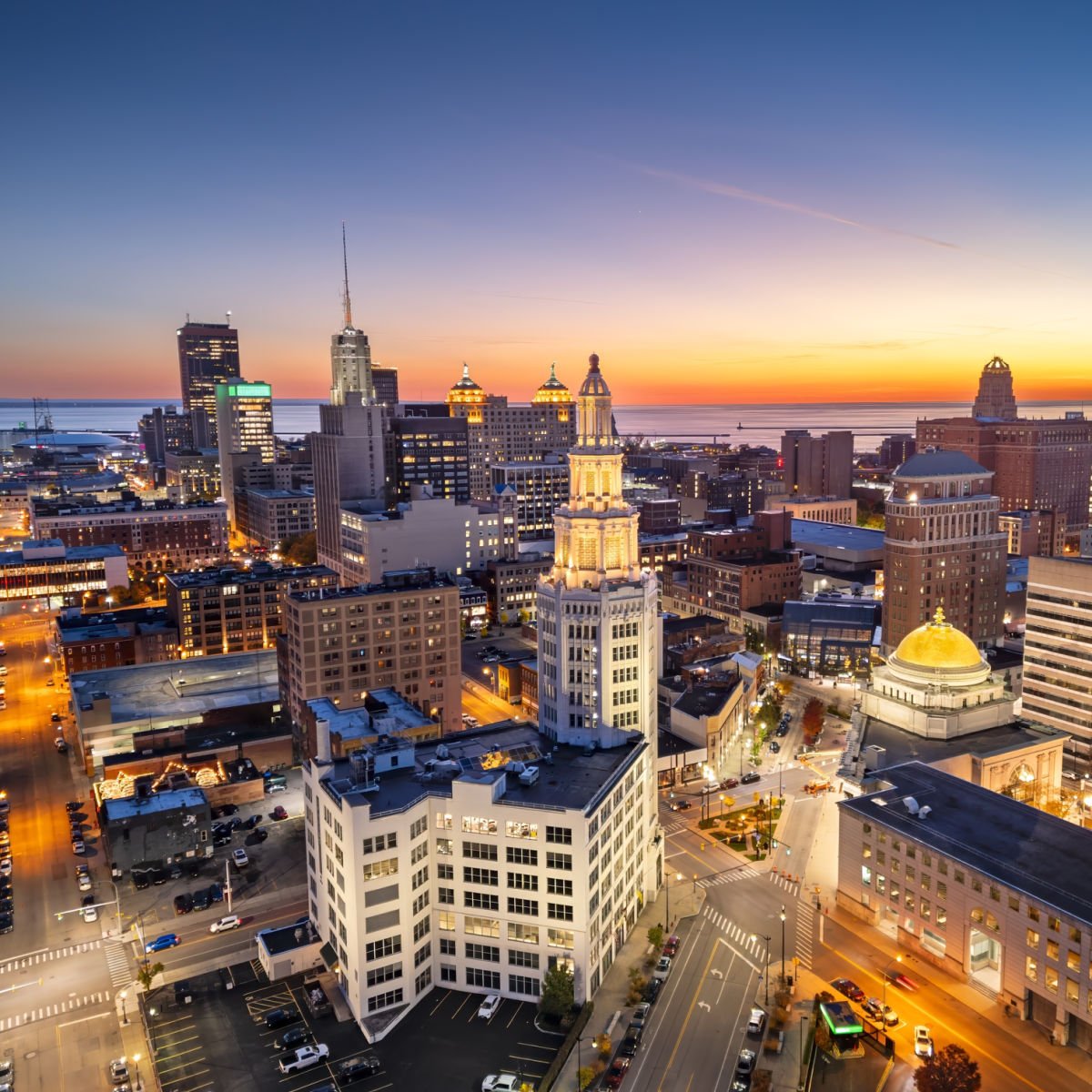 Buffalo skyline at night