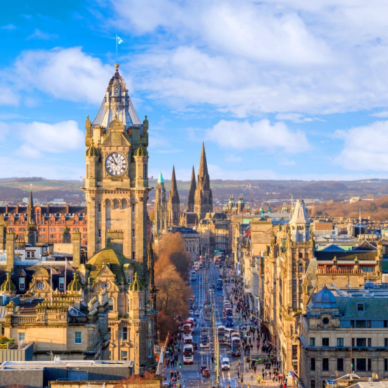 Old town Edinburgh and Edinburgh castle in Scotland UK