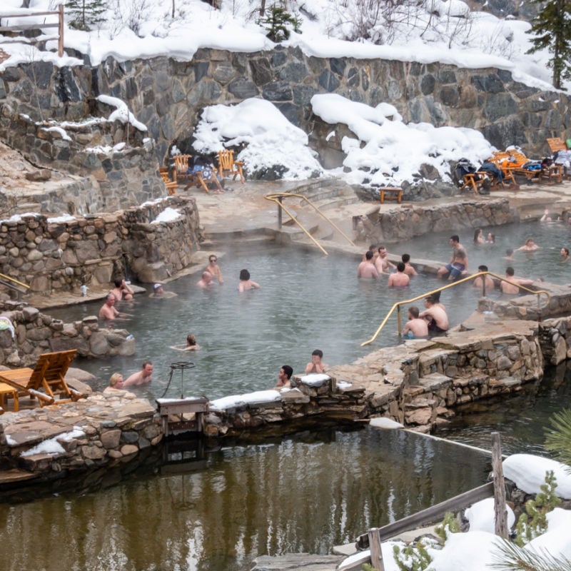 People enjoying thermal springs in Steamboat Springs, CO