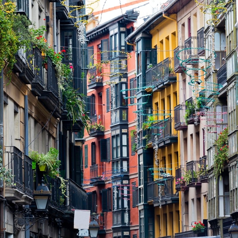 Street In The Casco Viejo Historical District Of Bilbao, Basque Country, Northern Spain