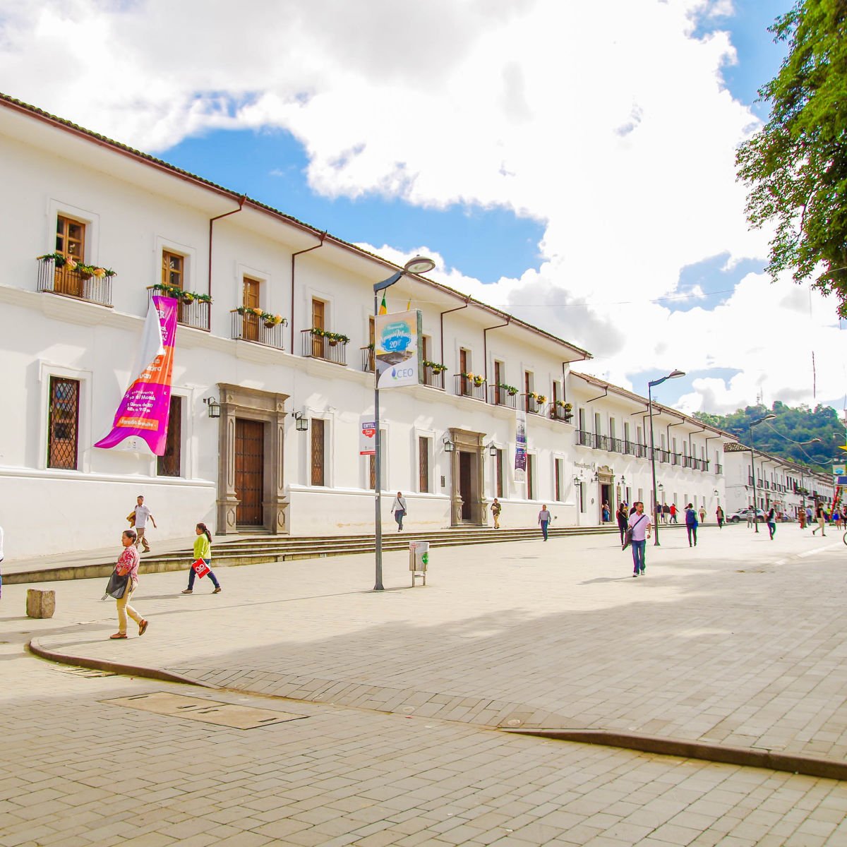 Whitewashed buildings in Popayan