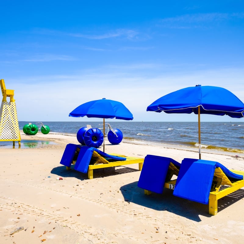 Beach loungers on Biloxi beach