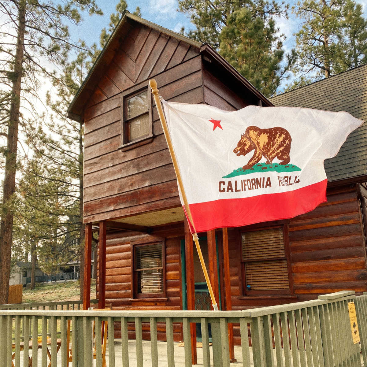 Big Bear cabin with California flag