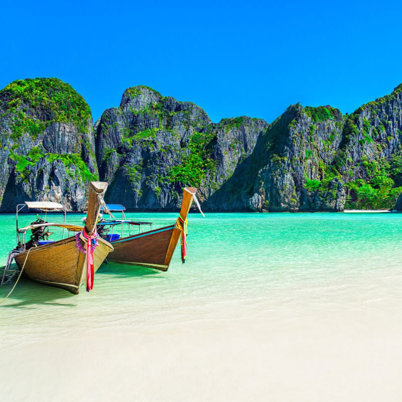 Boats On Maya Bay, Phi Phi Islands, Thailand