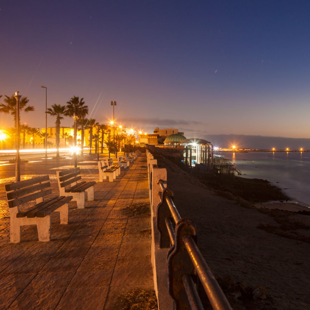 Corniche promenade in Dakhla at night