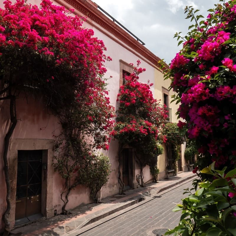 Flowery Street In Queretaro, Mexico