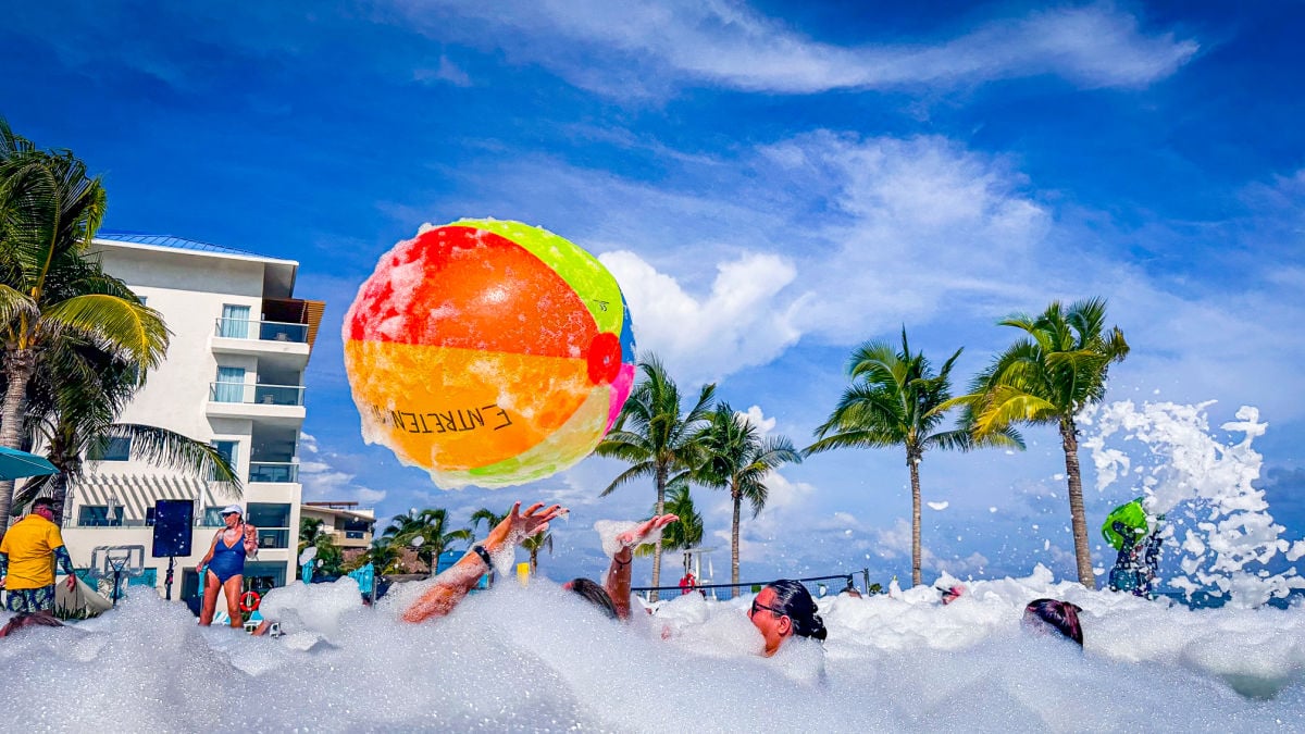 Foam party at Margaritaville Island Reserve Riviera Maya resort in Mexico