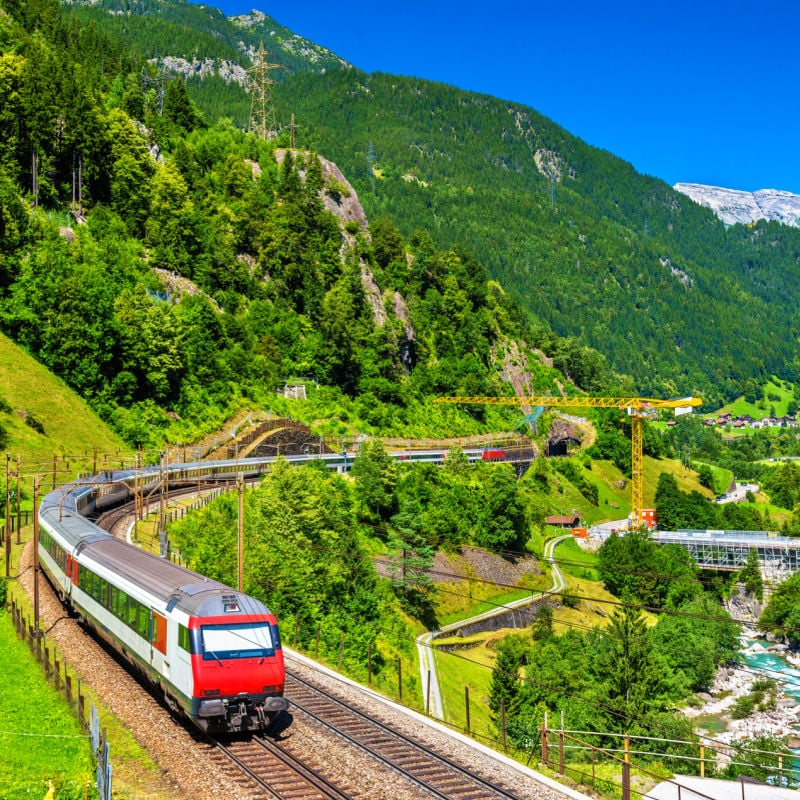 Intercity train at the Gotthard railway, switzerland