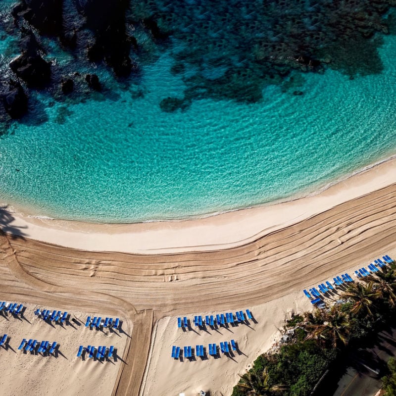 Lounge chairs on beach at Bermuda resort