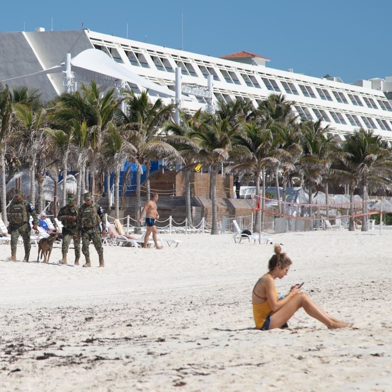 Police Patrolling Cancun Beach, K9 Unit, Quintana Roo, Mexico