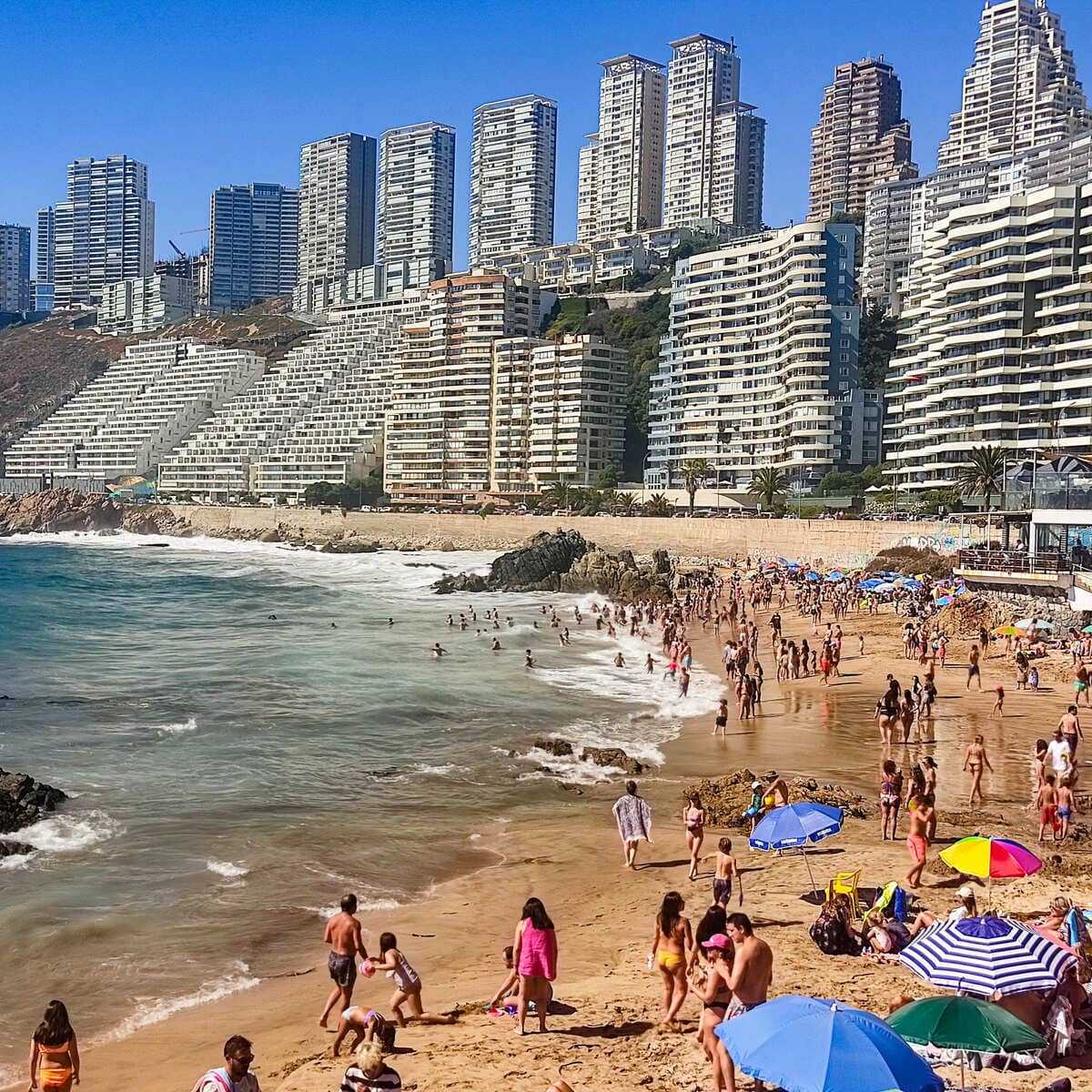 A Beach Lined By High-Rises In Vina del Mar, Chile