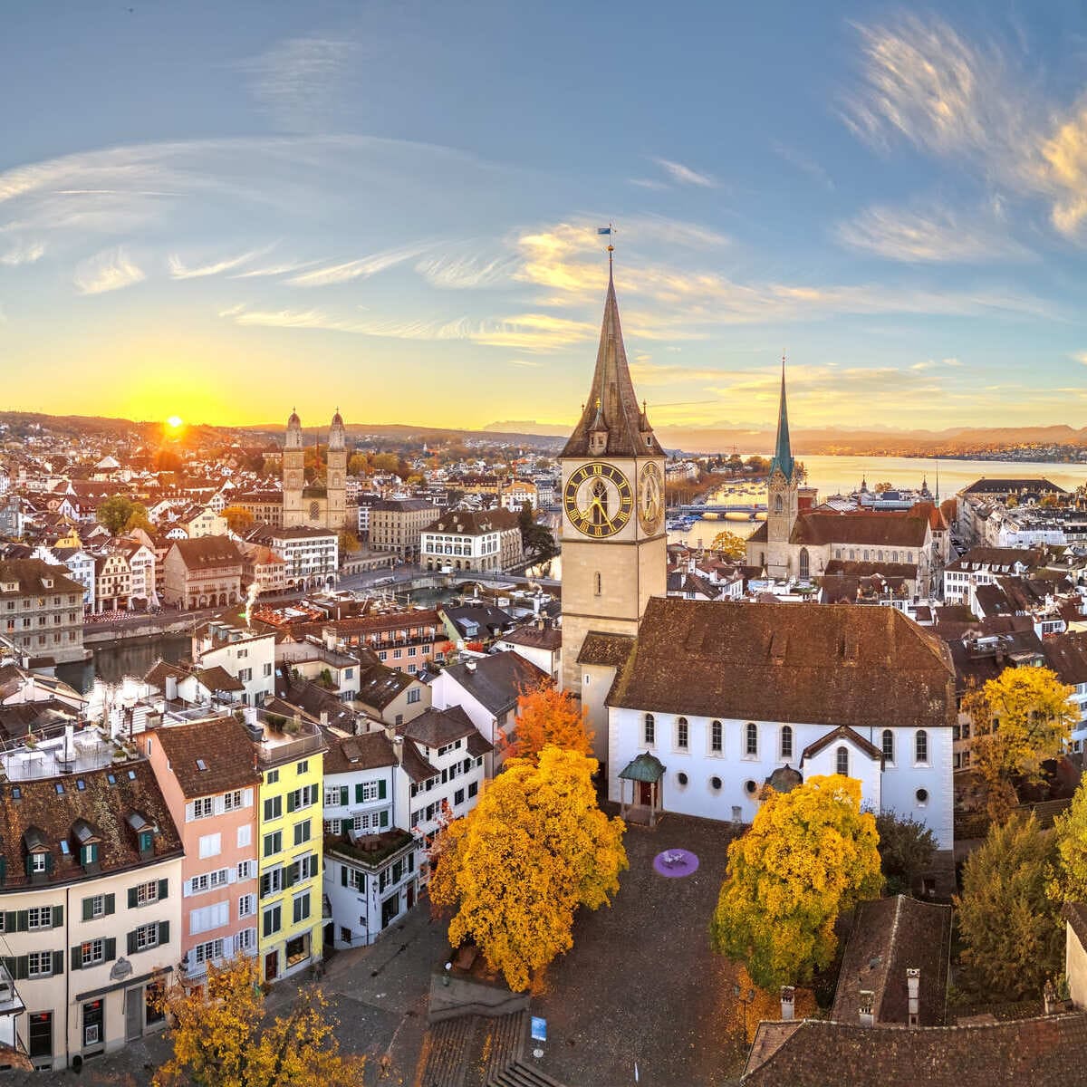 Aerial View Of Altstadt In Zurich, Switzerland