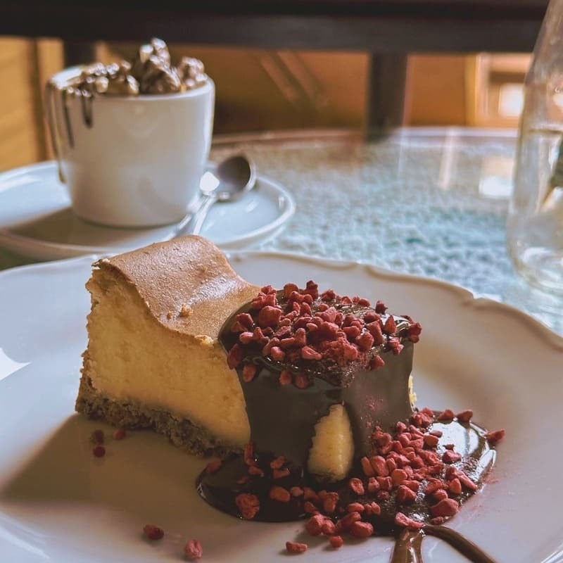 Cheesecake And Hot Chocolate Served In Lviv Homemade Chocolate, Ukraine