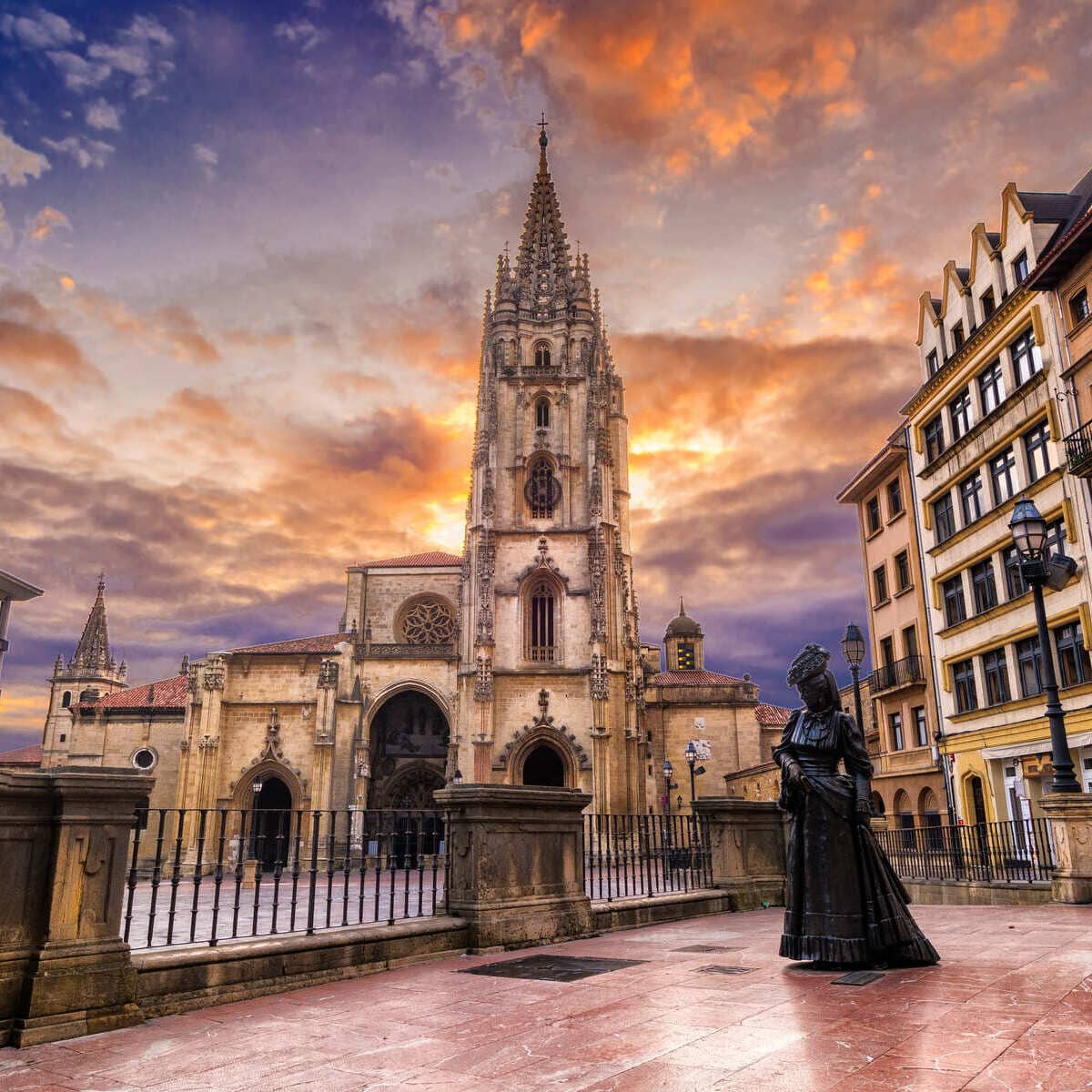 Oviedo Cathedral At Sunrise In Asturias, Spain