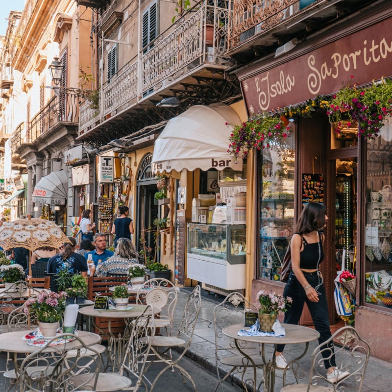 Sidewalk cafes in Palermo, IT