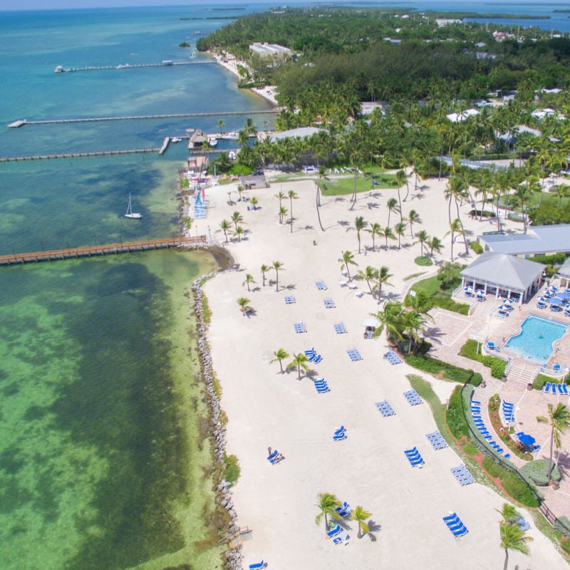 White sand beach along resort in Islamorada, FL