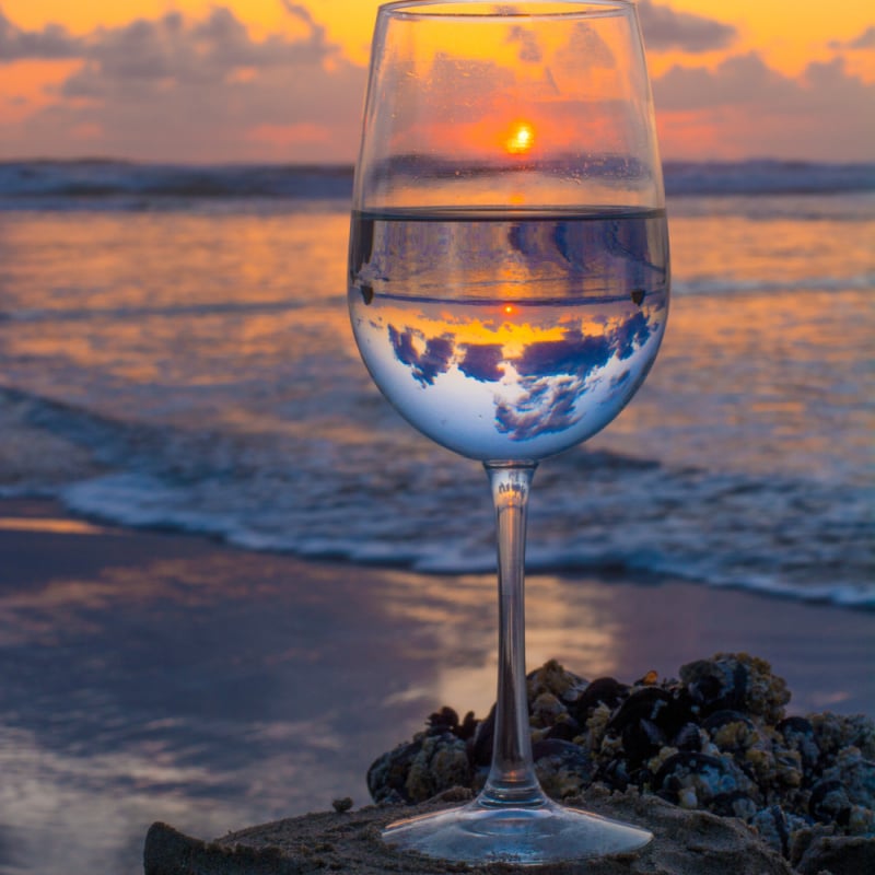 Wine glass on Astoria coast