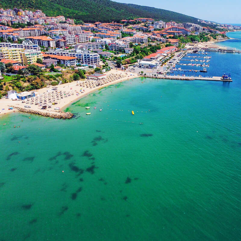 Aerial Panoramic View Of Sveti Vlas, A Resort Town Part Of The Black Sea Province Of Bulgaria, Eastern Europe, Balkan Peninsula