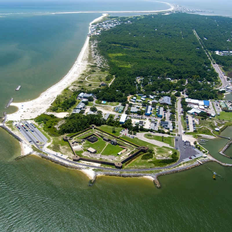 Aerial view of Fort Gaines, Dauphin Island, AL