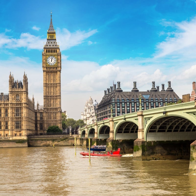 Big Ben, the Houses of Parliament and Westminster bridge in London