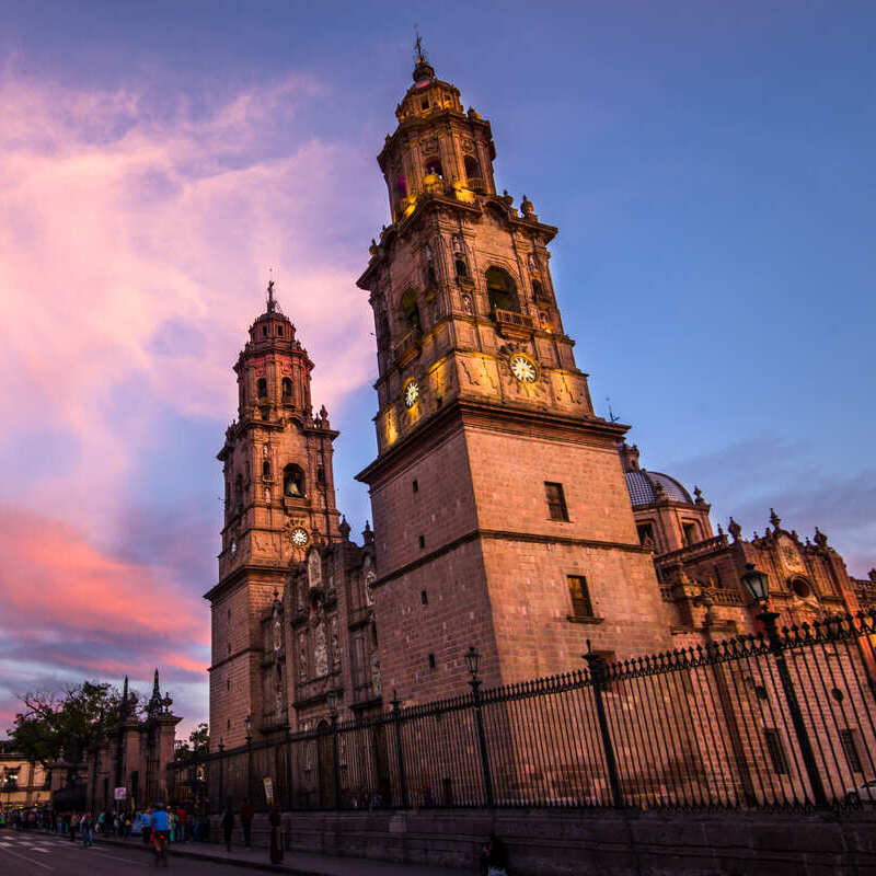 Cathedral Of Morelia Seen At Sunset, Michoacan, Central Mexico, Latin America.jpg