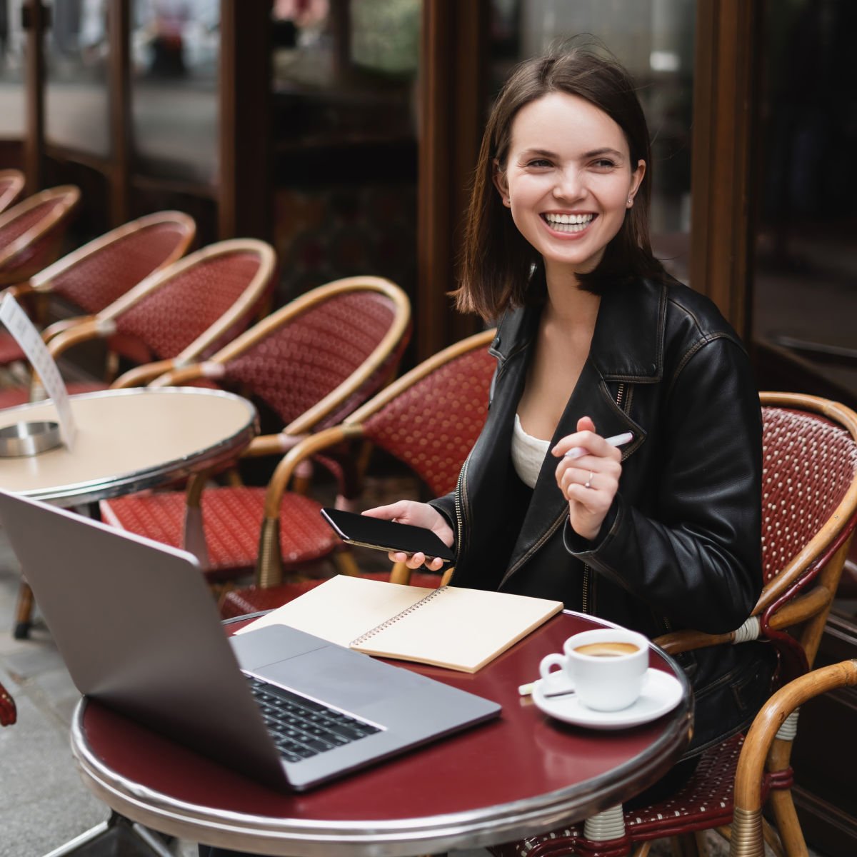 Digital nomad at cafe in France