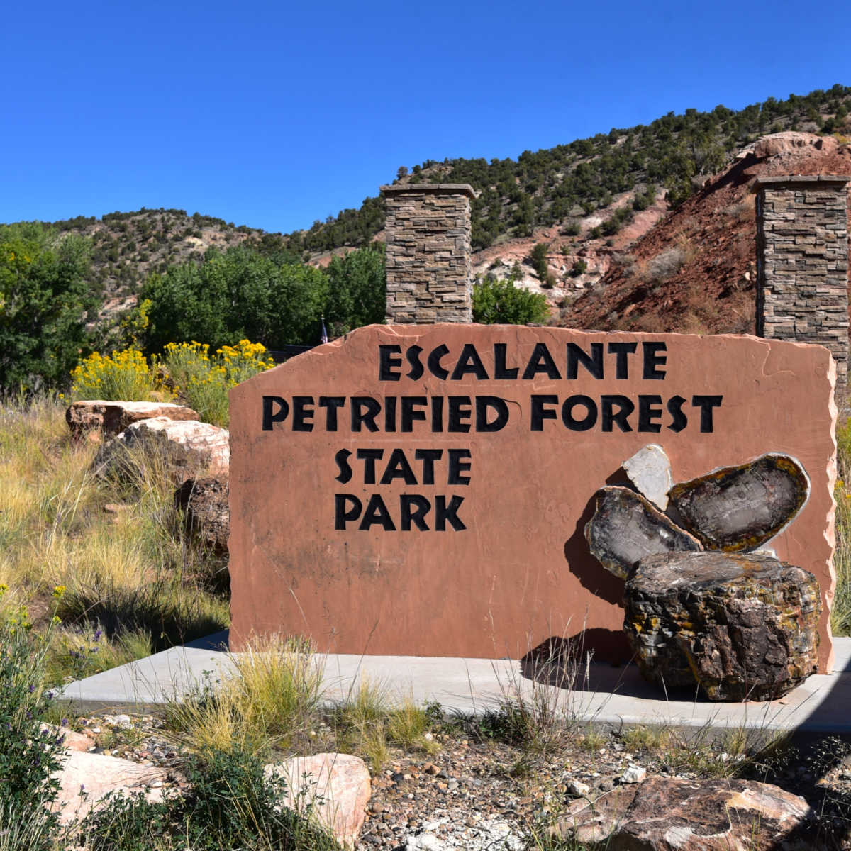 Escalante Petrified Forest State Park sign