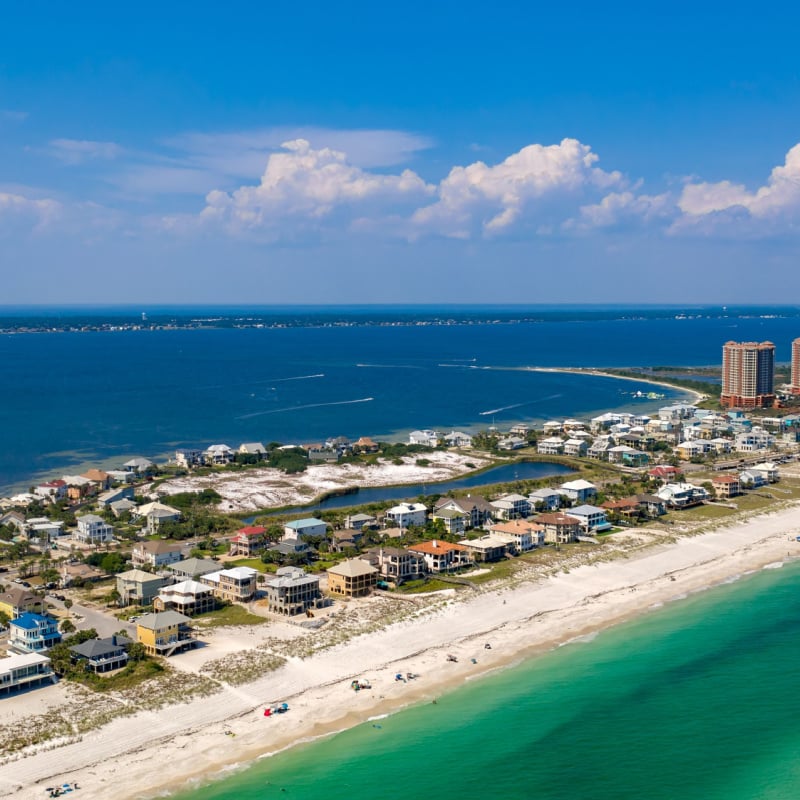 an arial view of the beach in Pensacola Florida