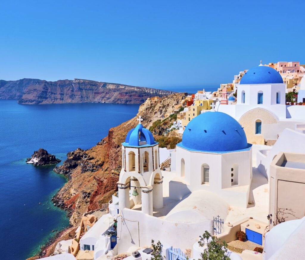 Santorini Looking over blue water