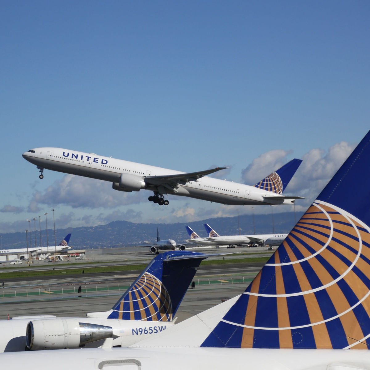 A United Airlines plane taking off