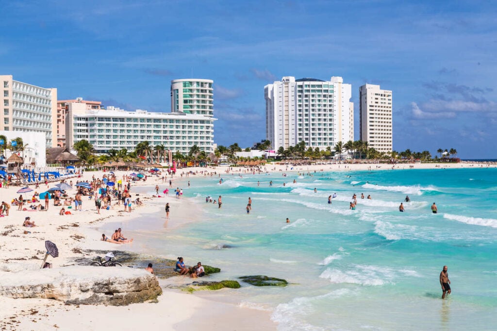 Resorts over white Sand beach in Cancan