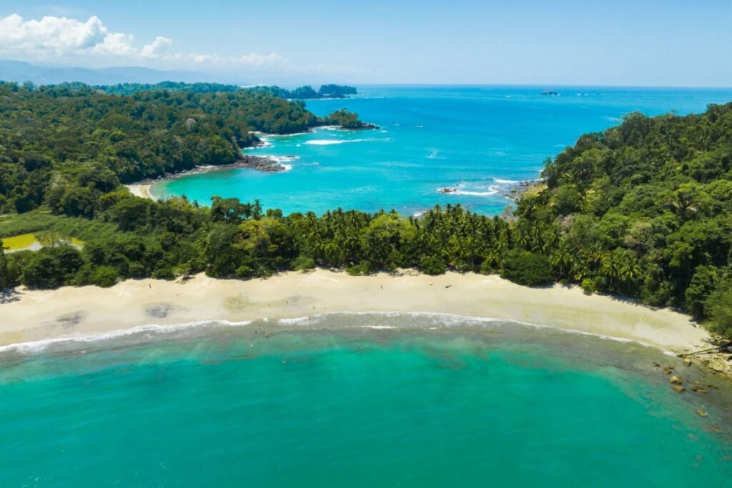 Aqua blue sea in Costa Rica close to beach and Emerald blue lake