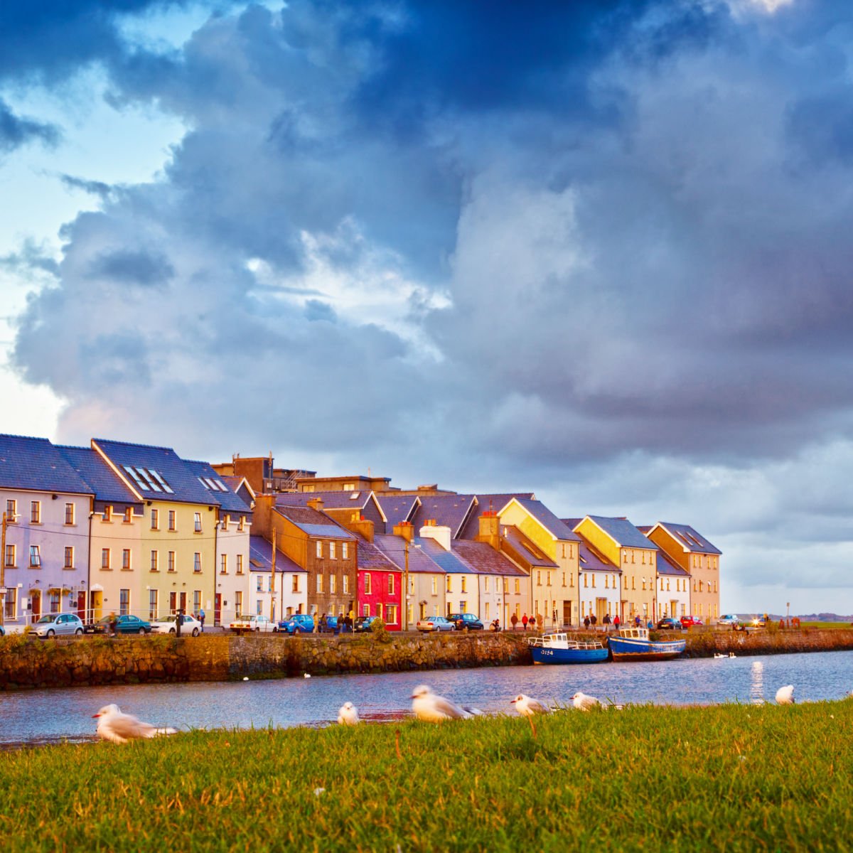 Row of colorful waterfront homes in Galway, Ireland