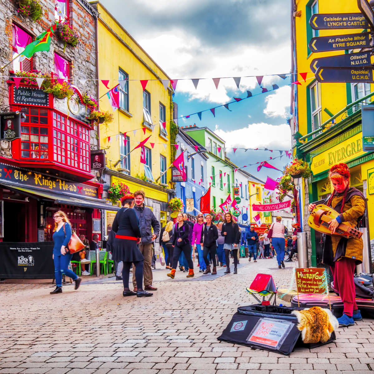 Vibrant street in Galway, Ireland